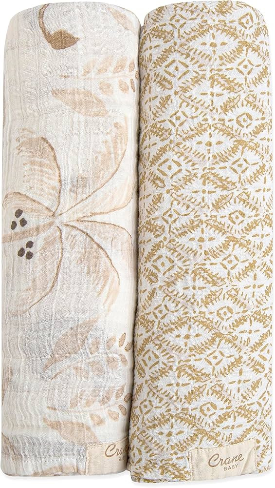 Crane Baby Soft Muslin Swaddle, Soft Swaddle Wraps for Boys and Girls, Beige and Safari Animal, 2... | Amazon (US)