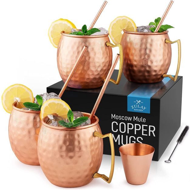 Copper Mugs Moscow Mule Set Of 4 - 19oz Handcrafted with Hammered Finish Pure Solid Copper Set Of... | Target