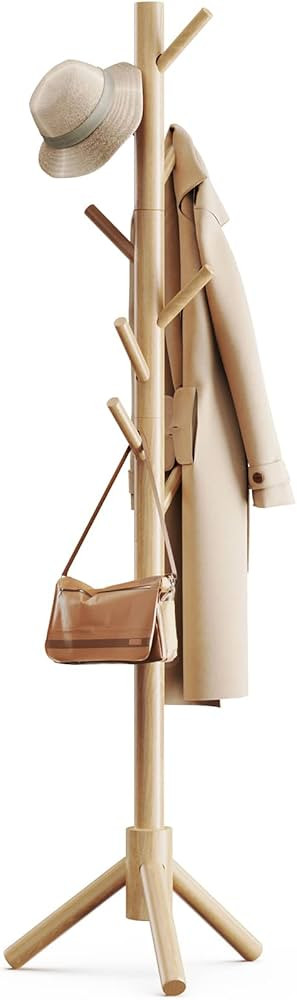Pipishell Coat Rack Sturdy Wooden Coat Rack Stand, Adjustable Coat Tree, Free Standing Tree Hange... | Amazon (US)