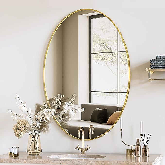 Antok Oval Wall Mirror, 20X28 Inch Oval Mirror for Wall, Bathroom Wall Mirror, Vanity Mirror, Pil... | Amazon (US)