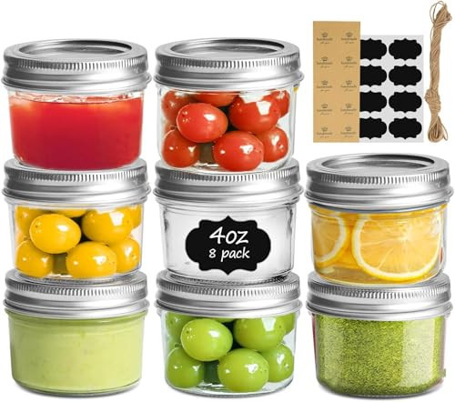 ComSaf Mini Mason Jars 4 oz, 8 Pack Regular Mouth Glass Jars with Lids | Amazon (US)