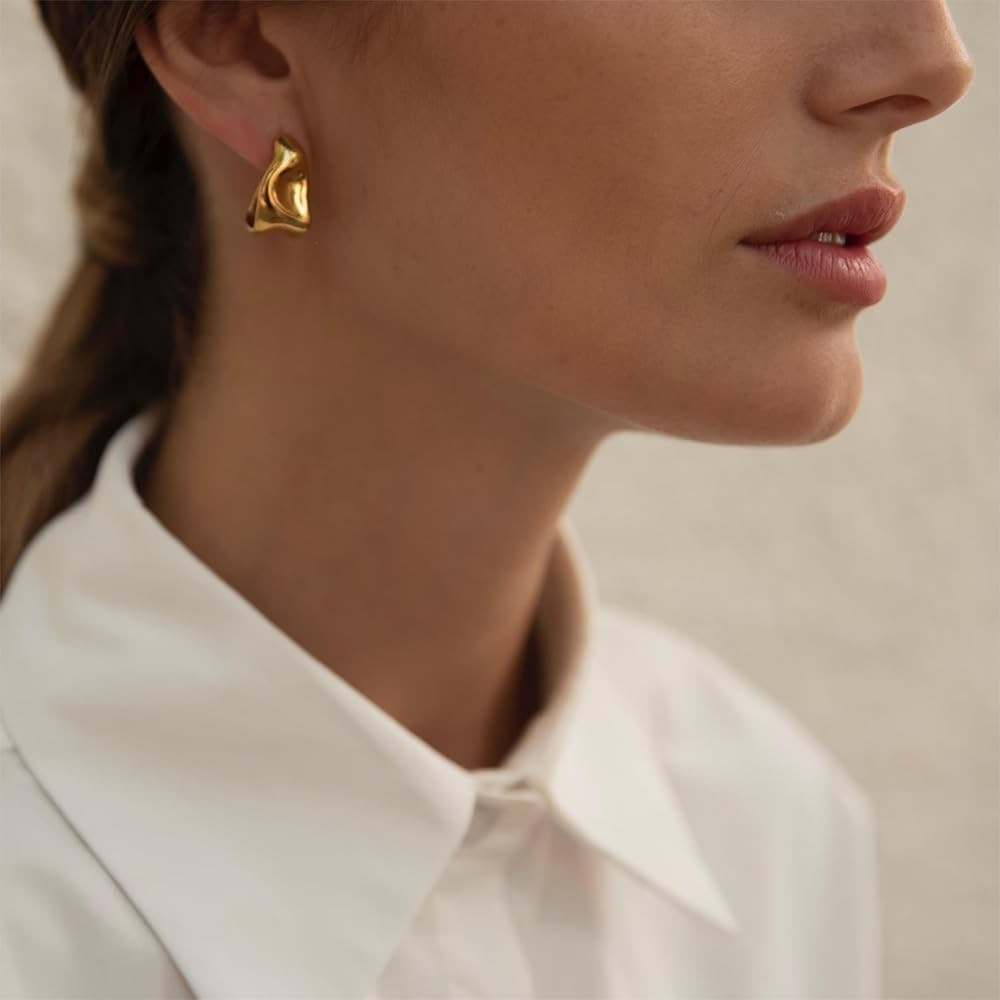 Amicon Chunky Gold Stud Earrings for Women 14k Gold Plated Hypoallergenic Gold Earrings Gold Stat... | Amazon (US)