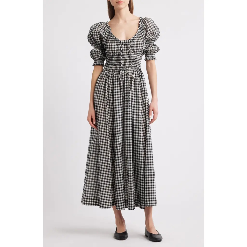 DÔEN Ischia Convertible Organic Cotton Maxi Dress in Noir Greta Gingham at Nordstrom, Size Large | Nordstrom