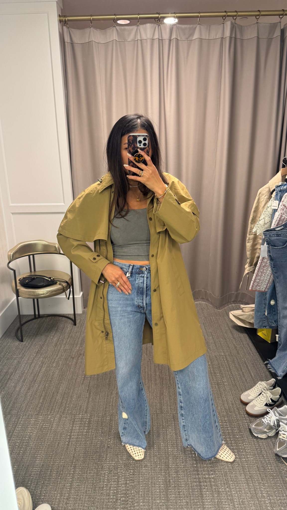 Comfiest flattering denim!!
Raincoat - tts wearing medium 