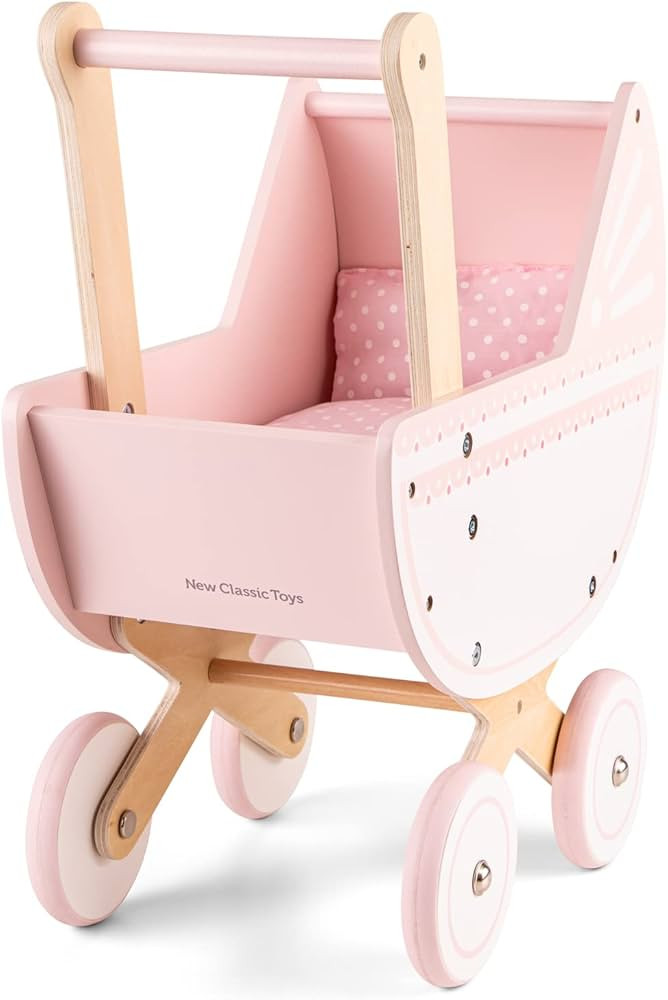 New Classic Toys 10761 Wooden Doll Pram Including Bedding-Pink | Amazon (US)