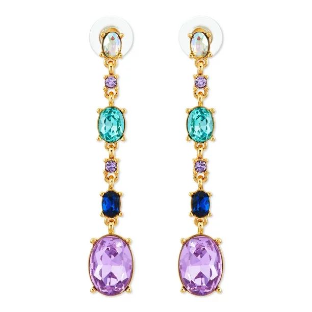 Scoop Womens 14K Gold Flash-Plated Multi-Color Crystal Drop Statement Earrings | Walmart (US)