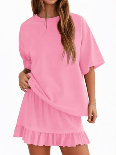 Yousify 2 Piece Skirt Set for Women Summer Vacation Outfits Short Sleeve Crewneck Tops and Casual... | Amazon (US)