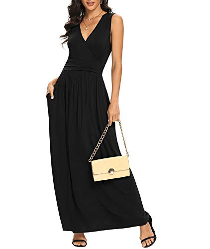 LILBETTER Women Sleeveless Deep V Neck Loose Plain Long Maxi Casual Dress | Amazon (US)