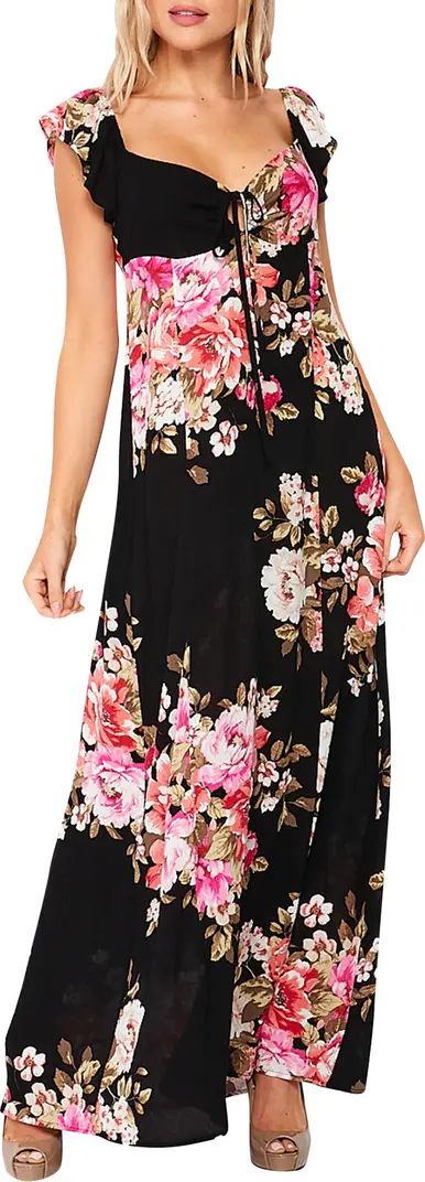 VELVET TORCH Floral Print Ruffle Trim Maxi Dress | Nordstromrack | Nordstrom Rack