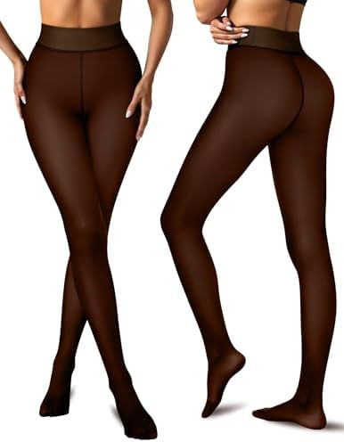 Vertvie Fleece Lined Tights Women Crotch One Seam Line Warm Sheer Pantyhose Fake Translucent Ther... | Amazon (US)