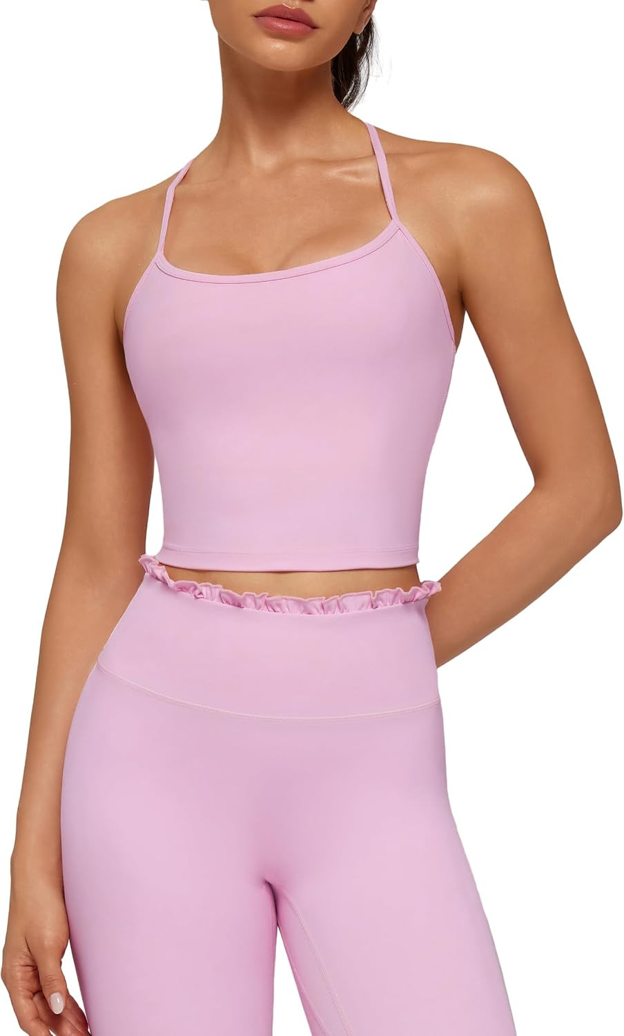 SUUKSESS Ruffle-Trim Workout Sets for Women Y-Back Pilates Tops Gym Set | Amazon (US)