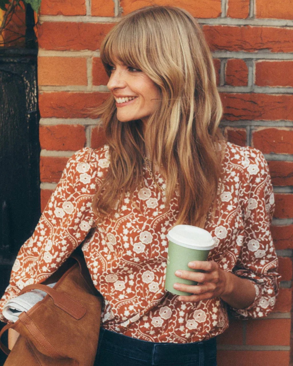 @boden Embroidered Cotton Dobby Top In Brown ($139) 