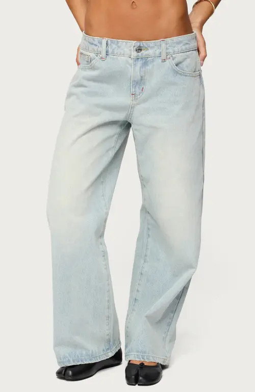 EDIKTED Ace Relaxed Low Rise Straight Leg Jeans in Blue at Nordstrom, Size Medium | Nordstrom