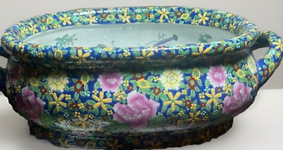 Vintage porcelain ENAMEL floral motif Foot Bath Planter Chinoiserie Jardiniere | eBay US