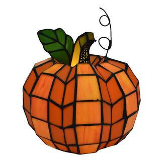 9 in. Orange Indoor Patch the Pumpkin Stained Glass Accent Lamp | The Home Depot