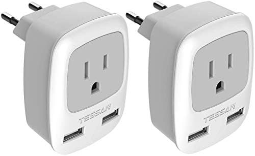 European Plug Adapter 2 Pack, TESSAN International Travel Power Outlet Adaptor with 2 USB, Type C... | Amazon (US)