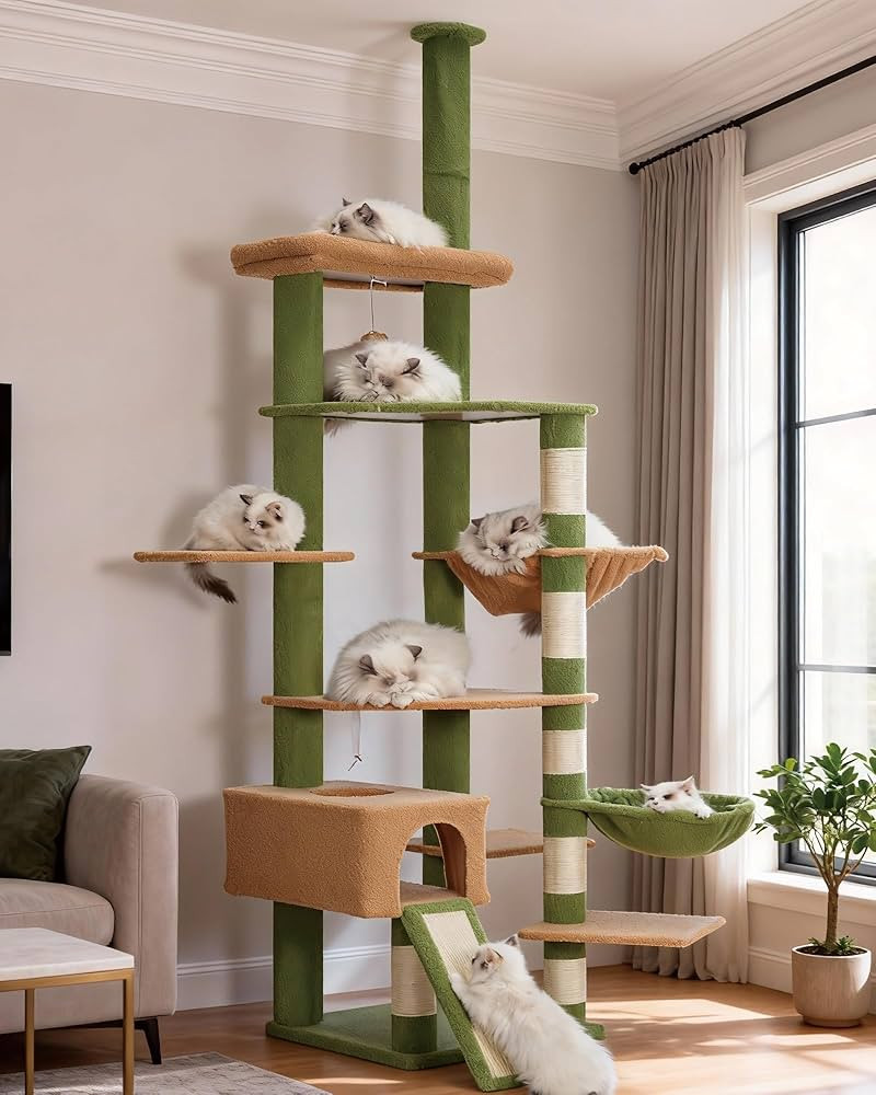 Heybly Cat Tree 92.5-104.3 Inches with Hammock, Floor to Ceiling Cactus Cat Condo, Tall Cat Climb... | Amazon (US)