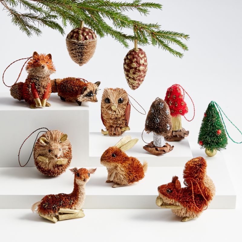 Woodland Animal Buri Christmas Tree Ornaments, Set of 12 + Reviews | Crate & Barrel | Crate & Barrel