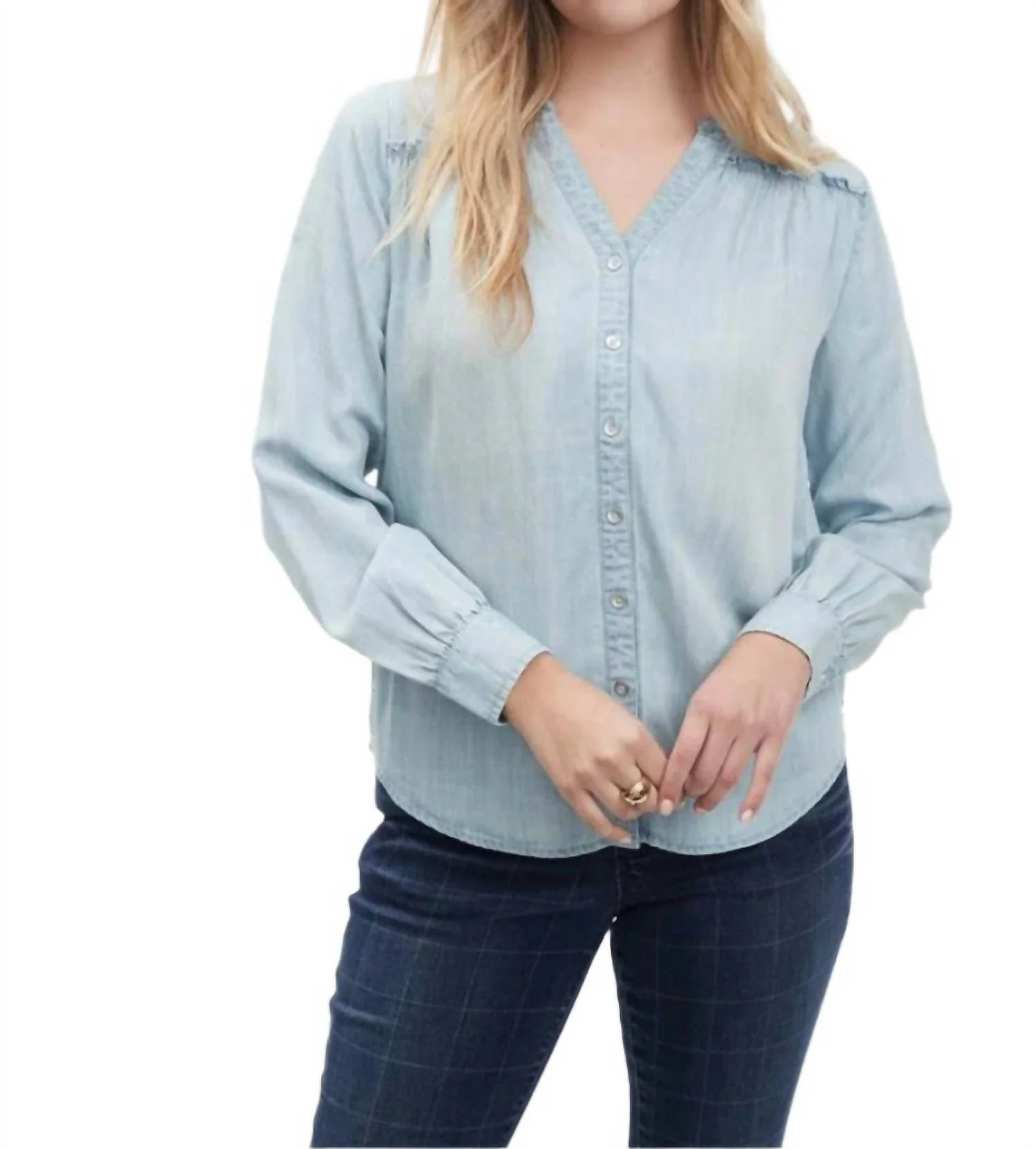 Chambray Button Down Top In Blue | Shop Simon