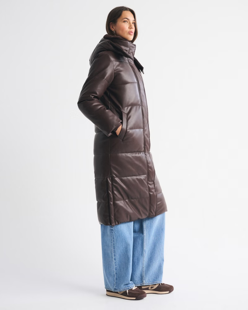 Vegan Leather Long Puffer | Abercrombie & Fitch (US)