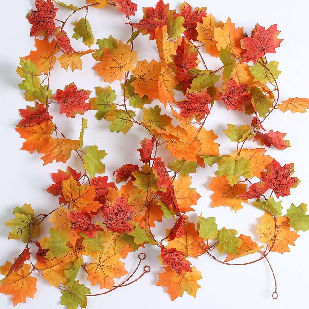 mizii 2 Strands Autumn Artificial Maple Vines Garland 79" Fake Vine with Silk Fall Leaves Faux Ha... | Amazon (US)