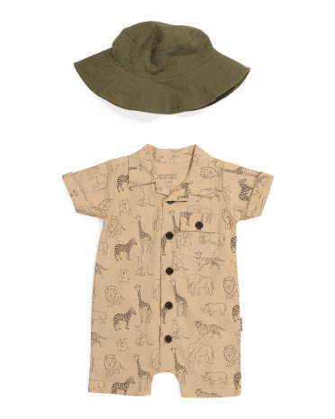 Infant Boy Safari Romper And Bucket Hat Set | TJ Maxx
