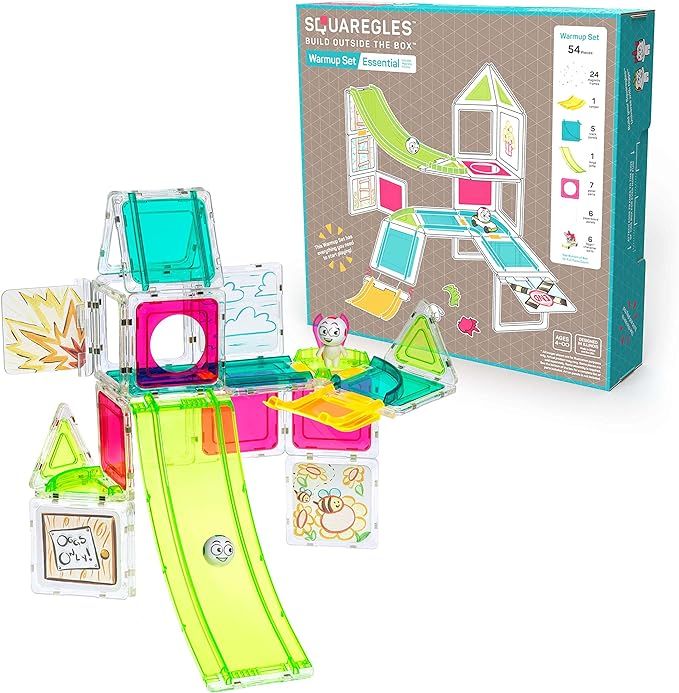 SQUAREGLES Warmup Set 54 Pieces Magnetic Building Blocks, Tiles STEM Toys for Kids 4-12 Year Olds... | Amazon (US)