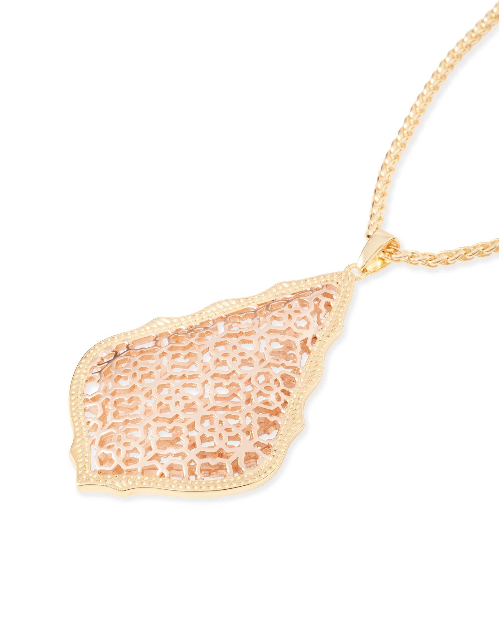 Aiden Gold Long Pendant Necklace in Rose Gold Filigree | Kendra Scott