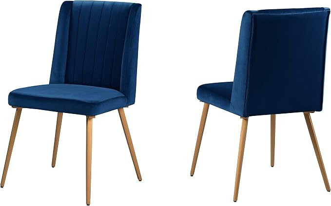 Best Master Furniture Adaline Mid-Century Modern Upholstered Velvet Dining Chairs, Set of 2, Navy... | Amazon (US)