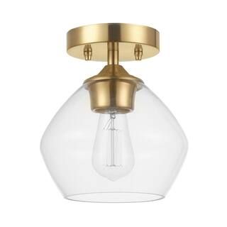 Harrow 8 in. 1-Light Matte Brass Semi-Flush Mount Ceiling Light with Clear Glass Shade | The Home Depot