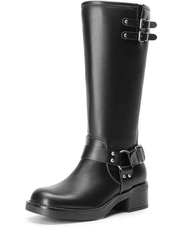 DREAM PAIRS Women's Knee High Boots Side Zipper Motorcycle Boots Square Toe Chunky Low Heel Fashi... | Amazon (US)