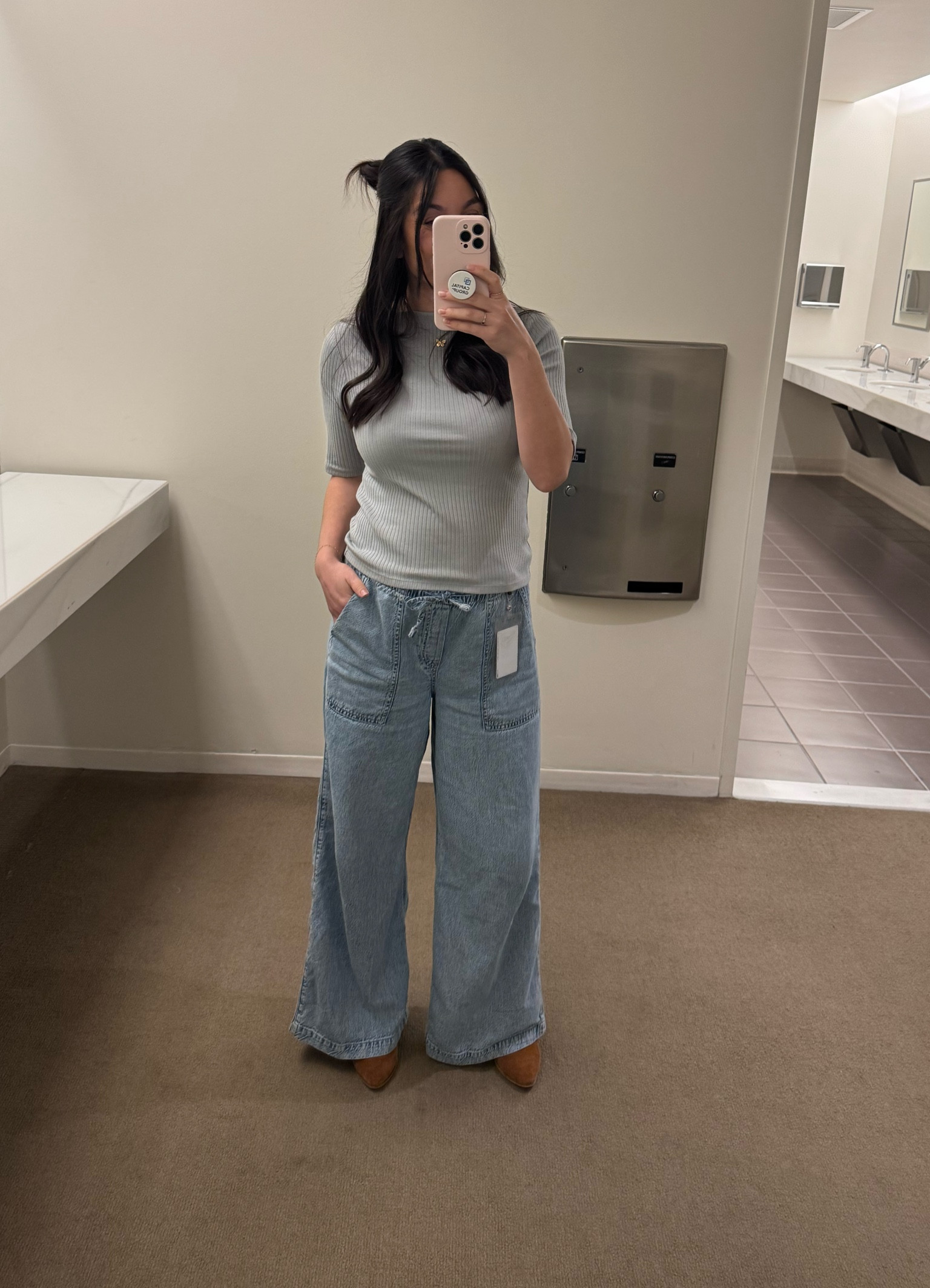 Second trimester work outfit! Top is sold out from old navy, wearing size small. Wearing a medium in the gap pants in color medium acid wash    

#LTKbump #LTKworkwear #LTKfindsunder50