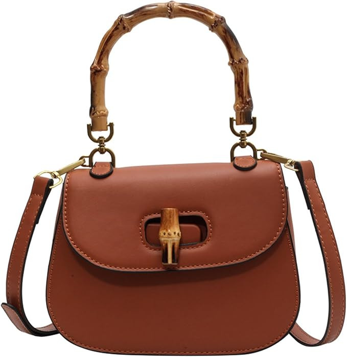 Women's Leather Tote Handbags,Bamboo Shaped Top Handle Satchel Crossbody Bag Vintage Shoulder Bag | Amazon (US)