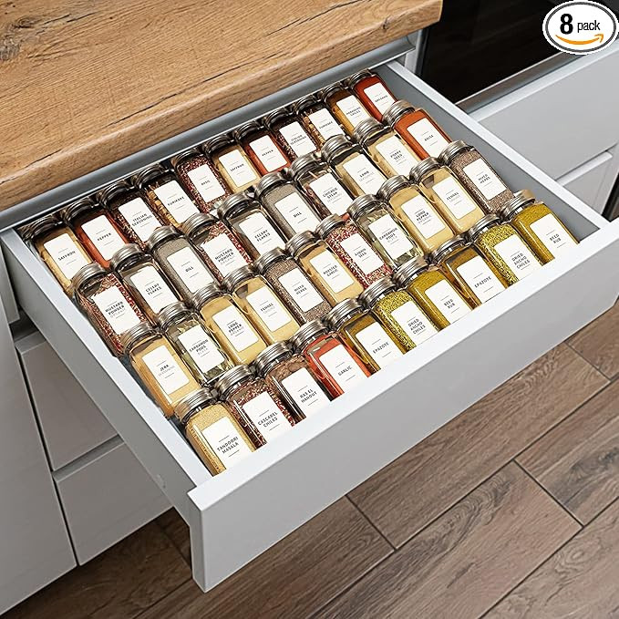 Spice Drawer Organizer, 4 Tier - 8 Pack Black Acrylic Drawer Seasoning Organizer, Expandable from... | Amazon (US)