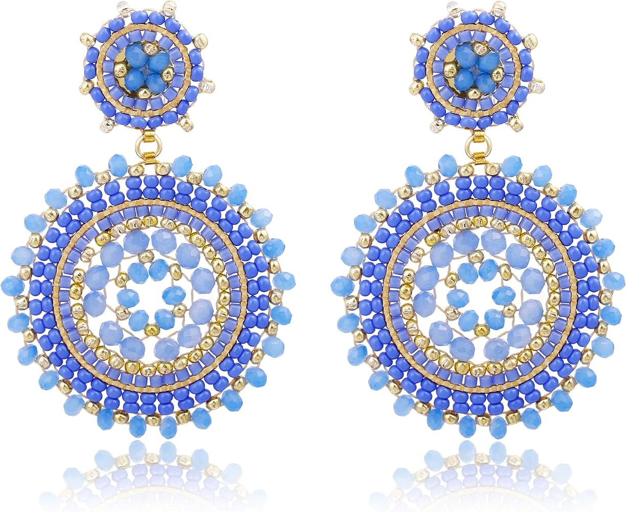 Beaded Earrings For Women Seed Bead Summer Beach Boho Statement Dangle Handmade Earrings Jewelry | Amazon (US)