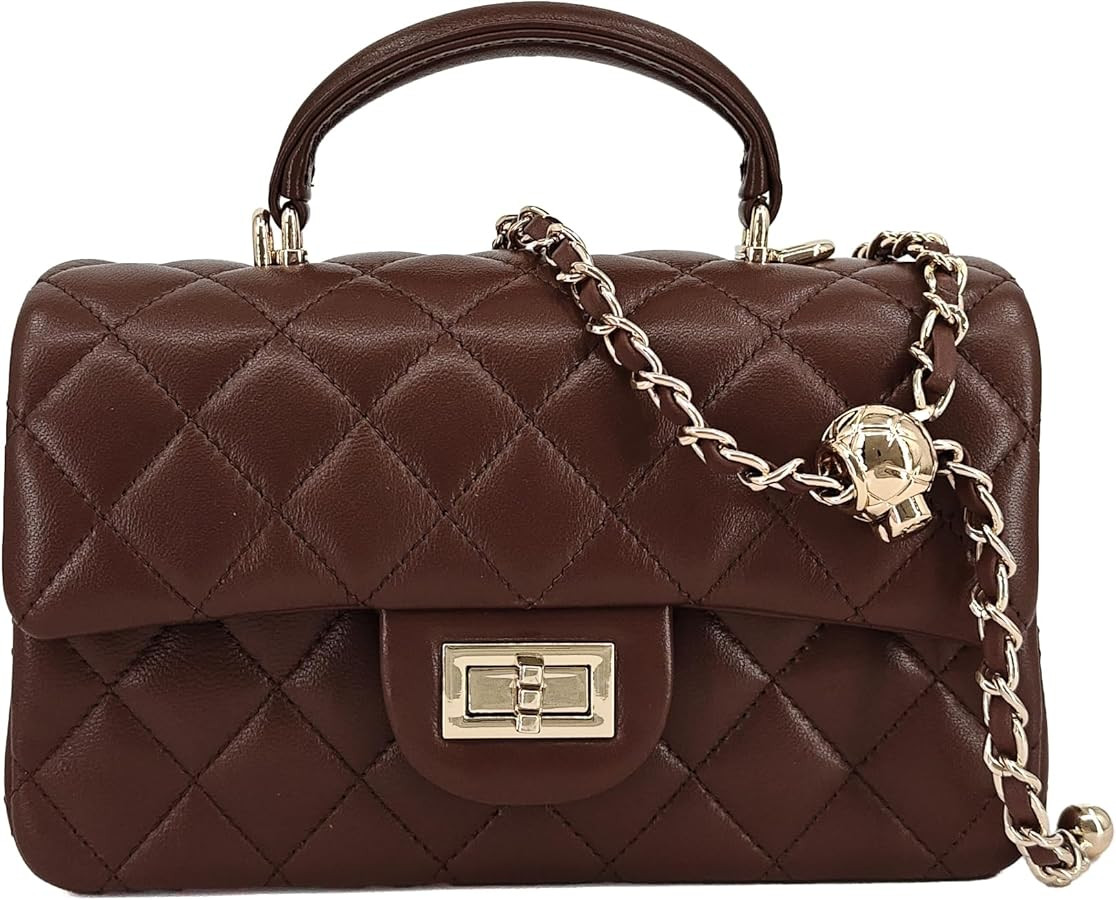 Small Quilted Crossbody Bags for Women, Genuine Leather Shoulder Bag w/Gold Chain Strap, Soft Min... | Amazon (US)