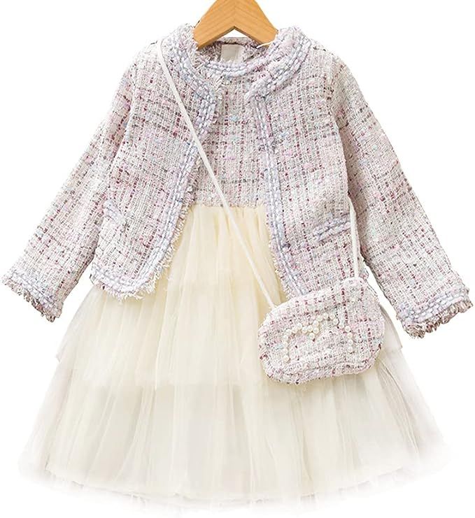 Toddler Baby Girls Fall Dress Outfit Long Sleeve Plaid Cardigan Coat Sleeveless Tartan Dress Shou... | Amazon (US)