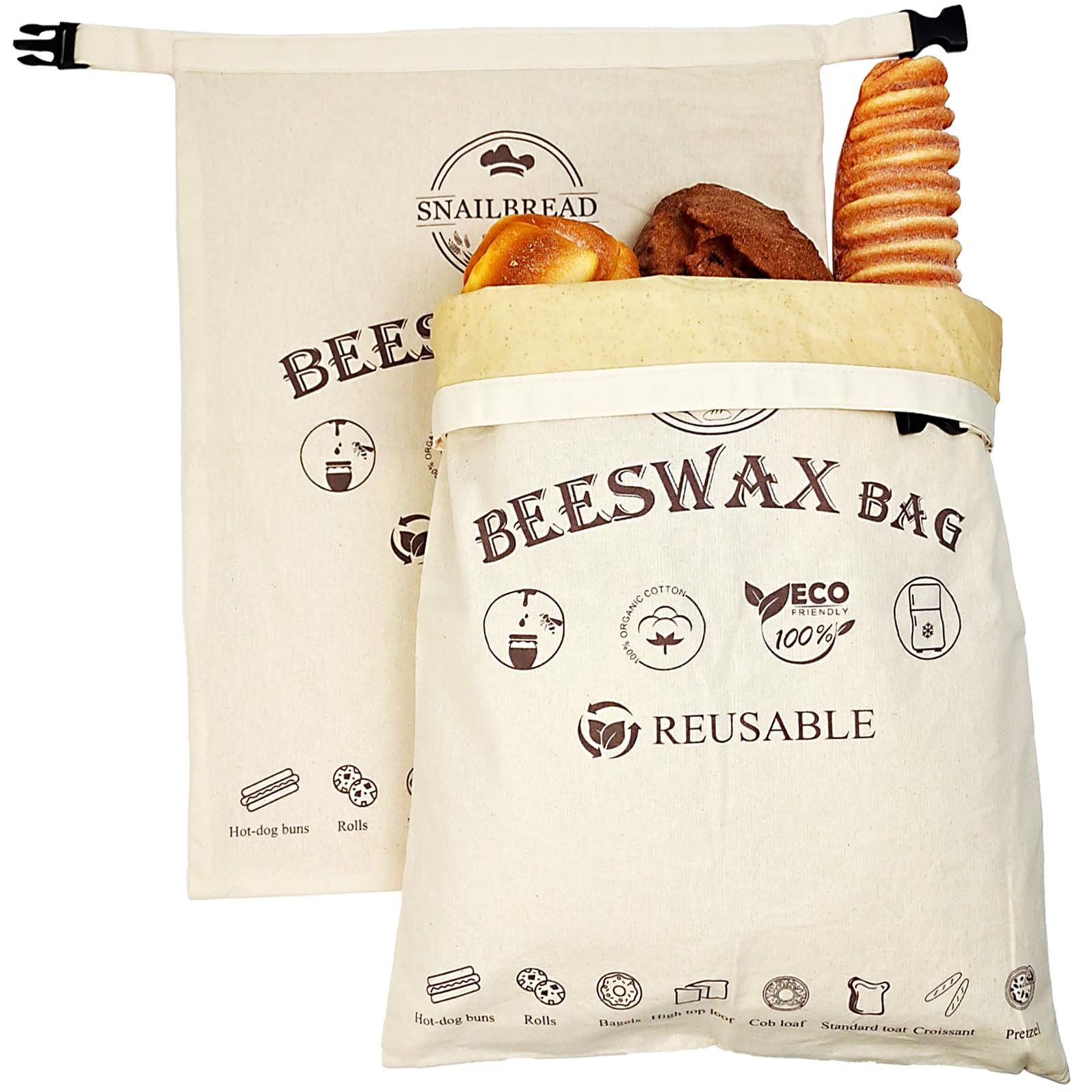 Bread Bags for Homemade Bread: 2 PCS Cotton Beeswax Bags for Bread/Fresh Storage, XL Reusable Sou... | Amazon (US)