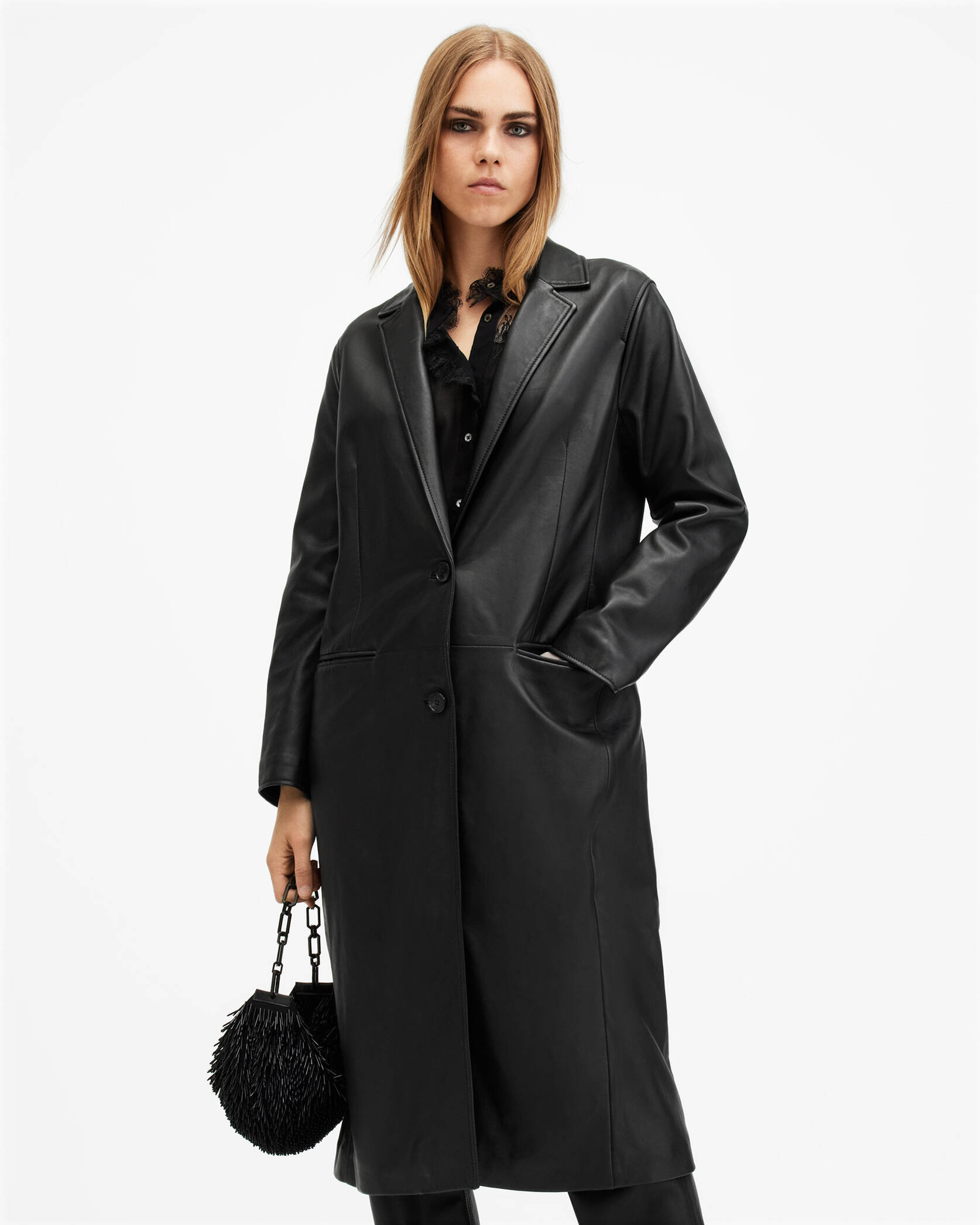 Aire Long Line Leather Coat | AllSaints UK