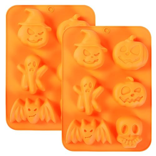 2 Pack Halloween Silicone Cake Molds, Pumpkin Bat Skull Ghost Shape Chocolate Baking Pan for Candy Gummy Jello Ice Cube | Amazon (US)