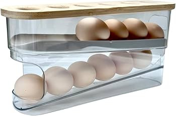 Durable Clear Plastic Egg Dispenser for Refrigerator: 18-Egg Organizer with Wooden Lid - Stackabl... | Amazon (US)