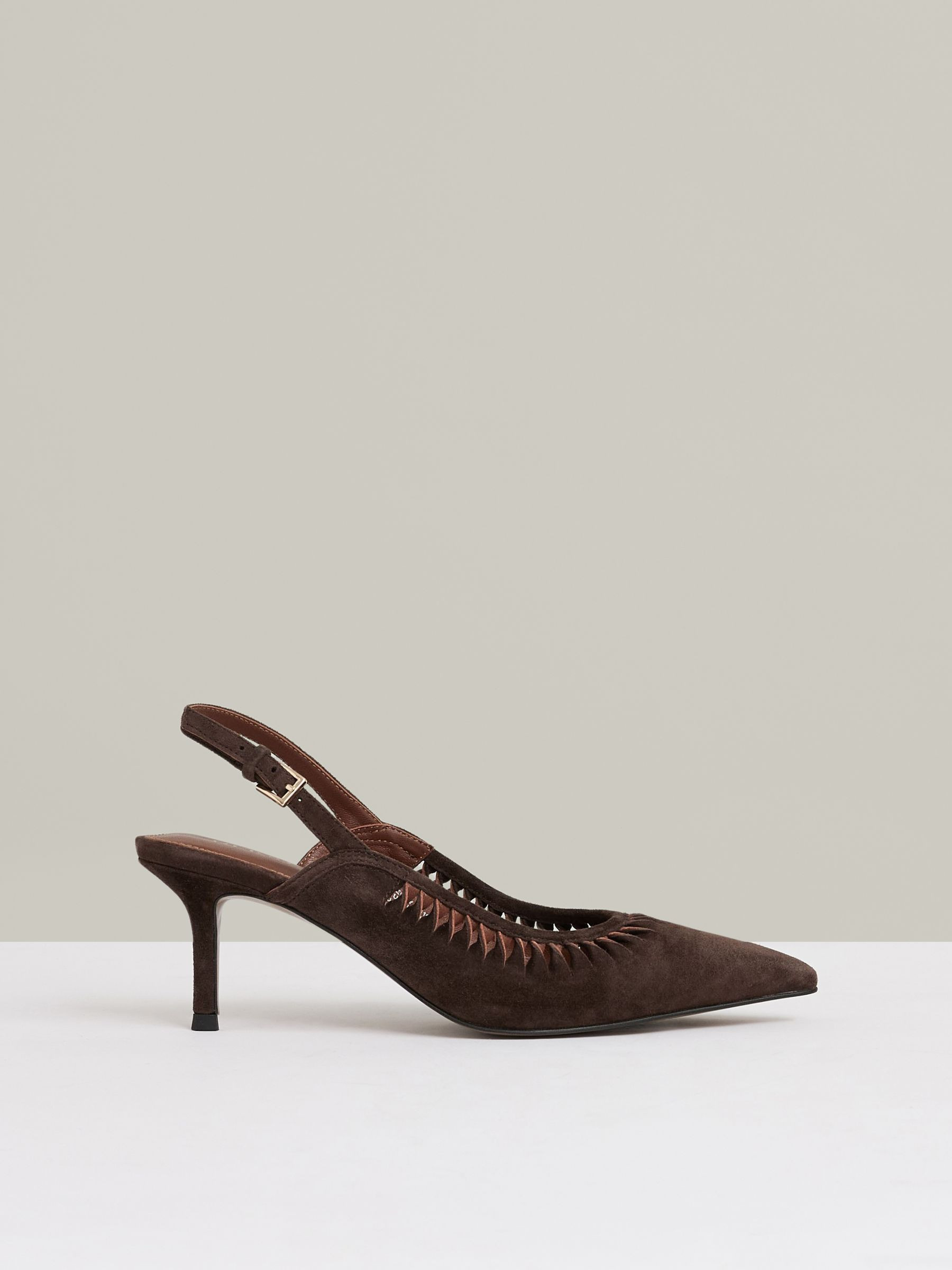 Suede Twist Detail Slingback Court Shoes in Chocolate | Reiss UK