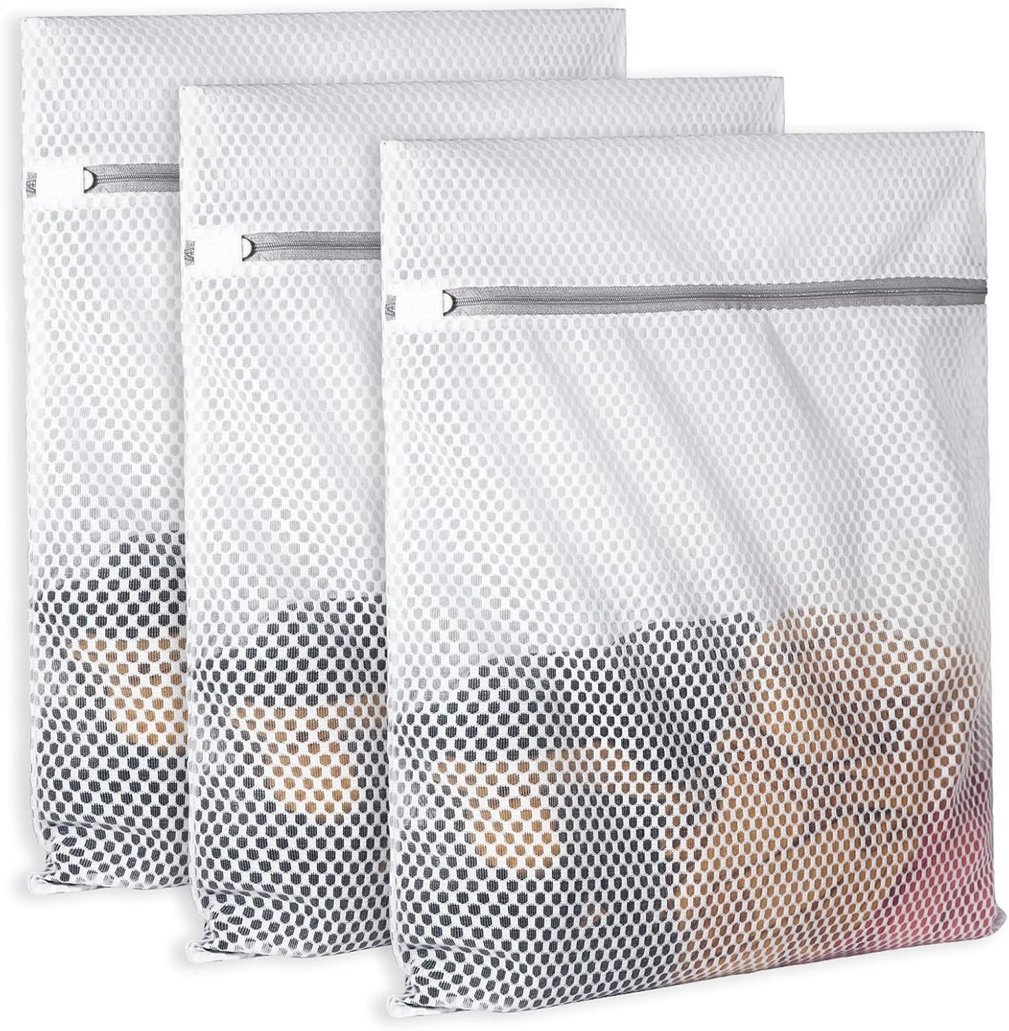 SUERIV 3Pcs Durable Honeycomb Mesh Laundry Bags for Delicates 125gsm Net Fabric Durable and Reusable Delicate Wash Bag,Organization Bag for Lingerie,Sock,12 x 16 Inches(3 Medium) | Amazon (US)