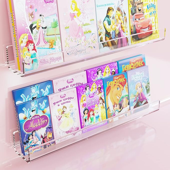 ILYXY Acrylic Bookshelf, 2 Pack 24 Inch Wall Mounted Floating Bookshelf for Kids, Clear Wall Moun... | Amazon (US)