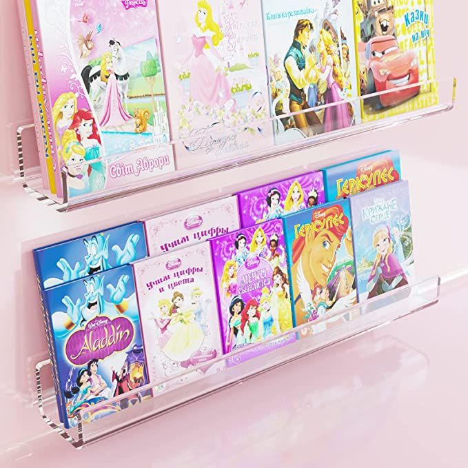 ILYXY Acrylic Bookshelf, 2 Pack 24 Inch Wall Mounted Floating Bookshelf for Kids, Clear Wall Moun... | Amazon (US)