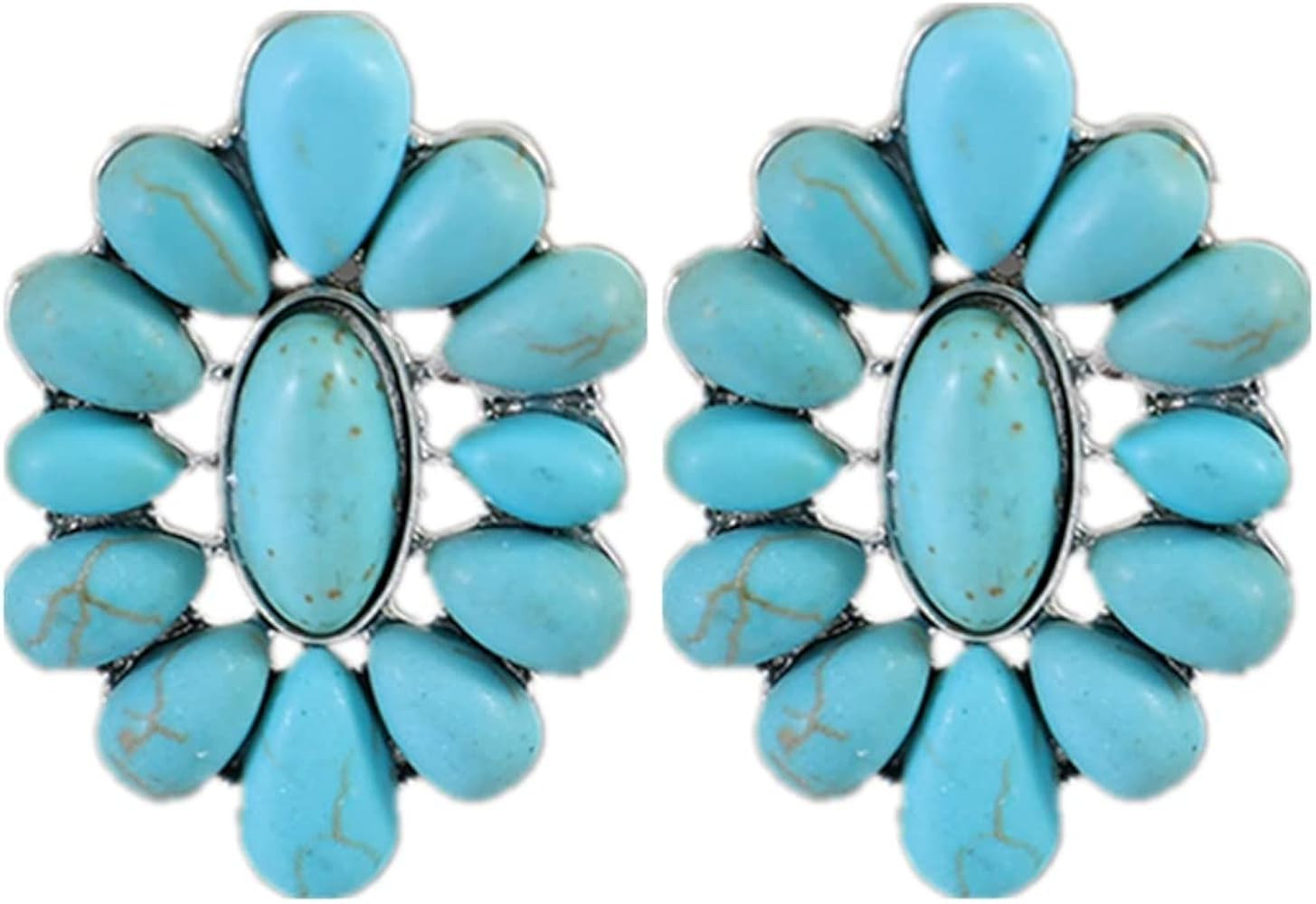 Bohemian Vintage Turquoise Oval Flower Drop Dangle Earrings Geometric Ethnic Teardrop Earrings We... | Amazon (US)