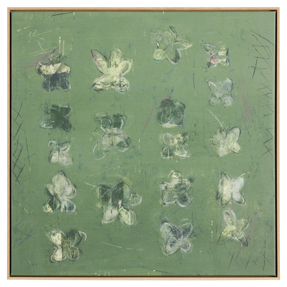 Selah Modern Classic Green Floral Brown Oak Frame Painting - 24x24 | Kathy Kuo Home