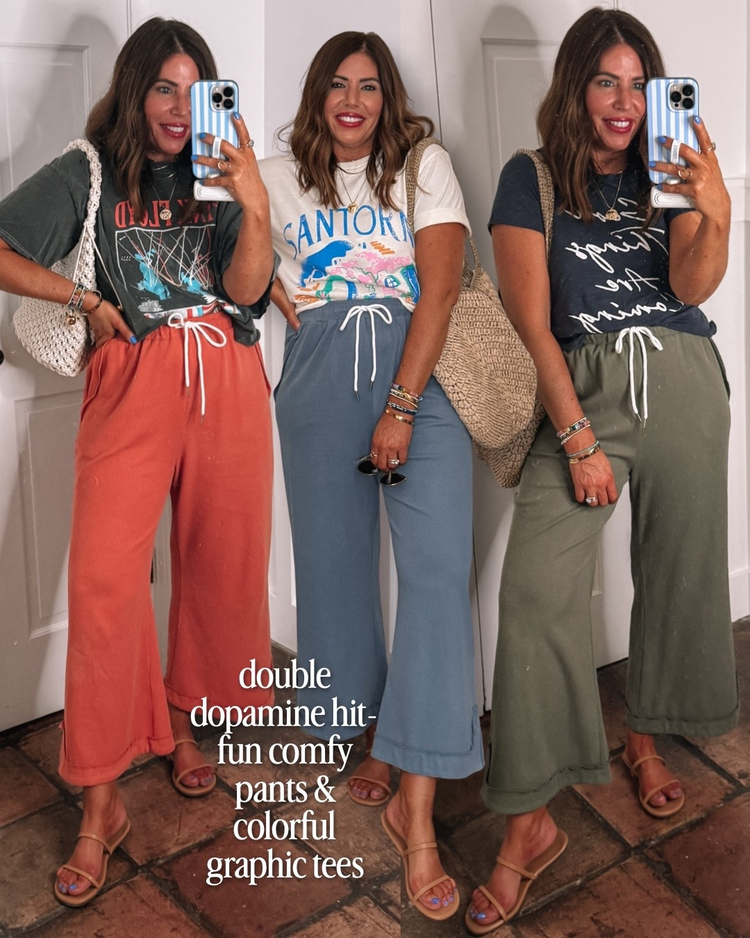 My favorite wide leg drawstring pants are on sale! They just released some new colors. I have five colors in these pants. I wear a size small. They run big so size down.

I will link some similar options for graphic T-shirts. These are old.

Look for less sandals are great quality and very comfy ￼

#LTKootd #LTKOver40 #LTKSaleAlert