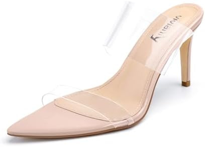 vivianly Clear Pointed Toe Heels Sandals Transparent Strap Stiletto High Heels Slip on Mules for ... | Amazon (US)