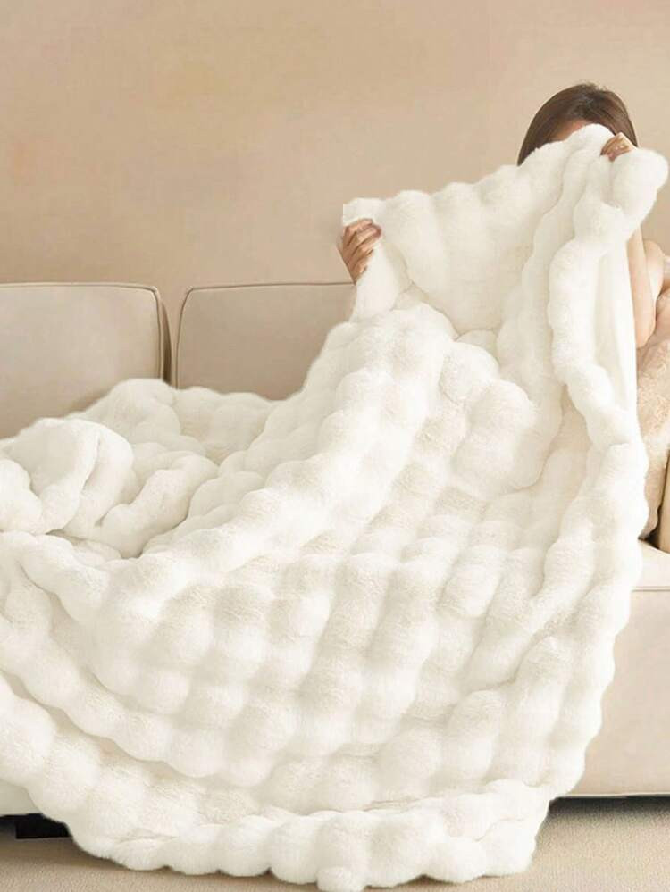 1pc White Double-Sided Cozy Rabbit Fur Plush Blanket Plush Blanket, Soft Warm Faux Fur Luxury Style Throw For Multi-Purpose Use In Living Room, Bedroom And Sofa Queen Twin King Size Luxury Fluffy Long Plush Blanket Bedding Throw Soft And Comfortable Couches Blankets For Home, | SHEIN